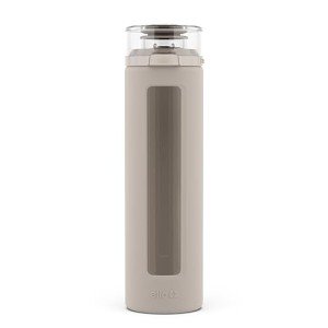 Ello Syndicate 20oz Reusable Glass Water Bottle with One-Touch Leak Proof Flip Lid, Protective Non-Slip Silicone Sleeve, Carry Loop for Coffee, Tea and Water, BPA-free, Dishwasher Safe, Sand