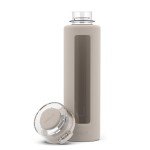 Ello Syndicate 20oz Reusable Glass Water Bottle with One-Touch Leak Proof Flip Lid, Protective Non-Slip Silicone Sleeve, Carry Loop for Coffee, Tea and Water, BPA-free, Dishwasher Safe, Sand