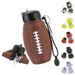 ZMARKRAFT Kids Sports Collapsible Water Bottle | Ball Shaped Drinking Cup | Foldable BPA Free Leakproof Lightweight Silicon Jug | School Lunch Mug Team Gift Travel (American Football 600ml/20.3oz)