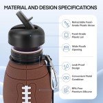 ZMARKRAFT Kids Sports Collapsible Water Bottle | Ball Shaped Drinking Cup | Foldable BPA Free Leakproof Lightweight Silicon Jug | School Lunch Mug Team Gift Travel (American Football 600ml/20.3oz)