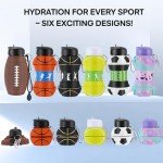 ZMARKRAFT Kids Sports Collapsible Water Bottle | Ball Shaped Drinking Cup | Foldable BPA Free Leakproof Lightweight Silicon Jug | School Lunch Mug Team Gift Travel (American Football 600ml/20.3oz)