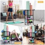 ETELI Yoga Mat Storage Rack Home Gym Workout Equipment Storage Cart with Hooks Wheels Small Metal Weight Rack for Dumbbells, Kettlebells, Foam Rollers, Resistance Bands, Yoga Block