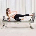 Pilates Reformer, Foldable Pilates Reformer Home Gym Equipment,Core Pilates Bed for Home Workouts ,with Dual Resistance- Springs and Cords, Jump Board Christmas Birthday Valentines Day Gift (Grey)