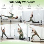 PAETA Pilates Reformer, 91" Foldable Reformer Pilates Machine with Adjustable Reformer Heights, Pilates Equipment with Piano Wire Spings and Jump Boards