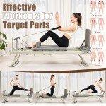 Pilates Reformer, Foldable Pilates Reformer Home Gym Equipment,Core Pilates Bed for Home Workouts ,with Dual Resistance- Springs and Cords, Jump Board Christmas Birthday Valentines Day Gift (Grey)