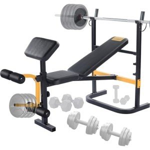 SPORTSOUL Adjustable Weight Bench Press Set with Squat Dual Function Leg Exercises Preacher Curl Rack Pad Strength Training for Home Gym Full Body Workout Multi-functional