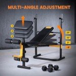 SPORTSOUL Adjustable Weight Bench Press Set with Squat Dual Function Leg Exercises Preacher Curl Rack Pad Strength Training for Home Gym Full Body Workout Multi-functional