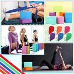 Junkin 12 Pcs Yoga Blocks with Strap Set, 9'' x 6'' x 3'' EVA Foam Yoga Blocks 72 Inch Stretching Yoga Strap Adjustable Yoga Belt Exercise Stretch Bands with D Ring Buckle for Workout Fitness Dance