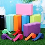 Junkin 12 Pcs Yoga Blocks with Strap Set, 9'' x 6'' x 3'' EVA Foam Yoga Blocks 72 Inch Stretching Yoga Strap Adjustable Yoga Belt Exercise Stretch Bands with D Ring Buckle for Workout Fitness Dance