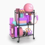 Home Gym Storage Rack,Workout Equipment Gym Organizer,Weight Rack,Yoga Mat Storage Holder,Foam Roller,Gym Home Exercise Equipment Organizer for Home Workouts and Gym Shelf (Black)