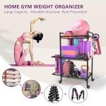 Home Gym Storage Rack,Workout Equipment Gym Organizer,Weight Rack,Yoga Mat Storage Holder,Foam Roller,Gym Home Exercise Equipment Organizer for Home Workouts and Gym Shelf (Black)