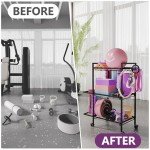 Home Gym Storage Rack,Workout Equipment Gym Organizer,Weight Rack,Yoga Mat Storage Holder,Foam Roller,Gym Home Exercise Equipment Organizer for Home Workouts and Gym Shelf (Black)