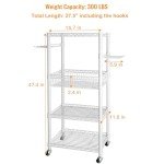 FUTASSI S1 Home Gym Storage, 3-Tier Workout Equipment Organizer with Wheels for Yoga Mats, Foam Roller, Dumbbells, Kettlebells, and Resistance Bands, 47.4" H x 27.5" W x 11.8" D, White