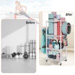 FUTASSI S1 Home Gym Storage, 3-Tier Workout Equipment Organizer with Wheels for Yoga Mats, Foam Roller, Dumbbells, Kettlebells, and Resistance Bands, 47.4" H x 27.5" W x 11.8" D, White