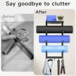 Wall-Mounted Yoga Mat Holder with Storage Hooks