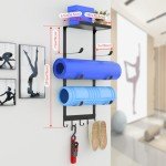 Wall-Mounted Yoga Mat Holder with Storage Hooks