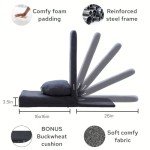 Mindful Modern Folding Pro Meditation Chair - Adjustable Meditation Seat with Back Support and Half Moon Buckwheat Meditation Cushion - Comfortable Mindfulness Living Room Floor Chair