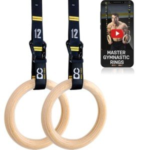 Adjustable Wooden Gym Rings with Exercise Video