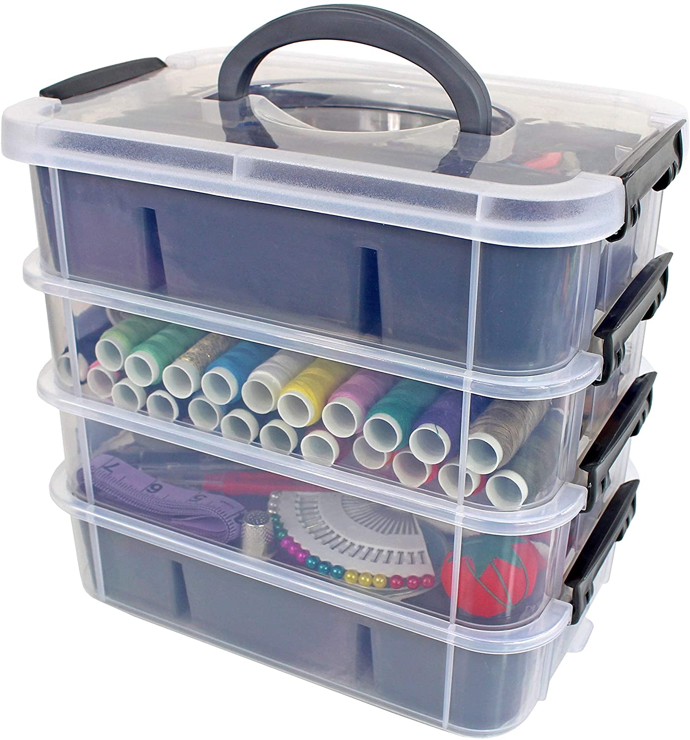 Stackable Art Supply Organizer with Trays - Gray