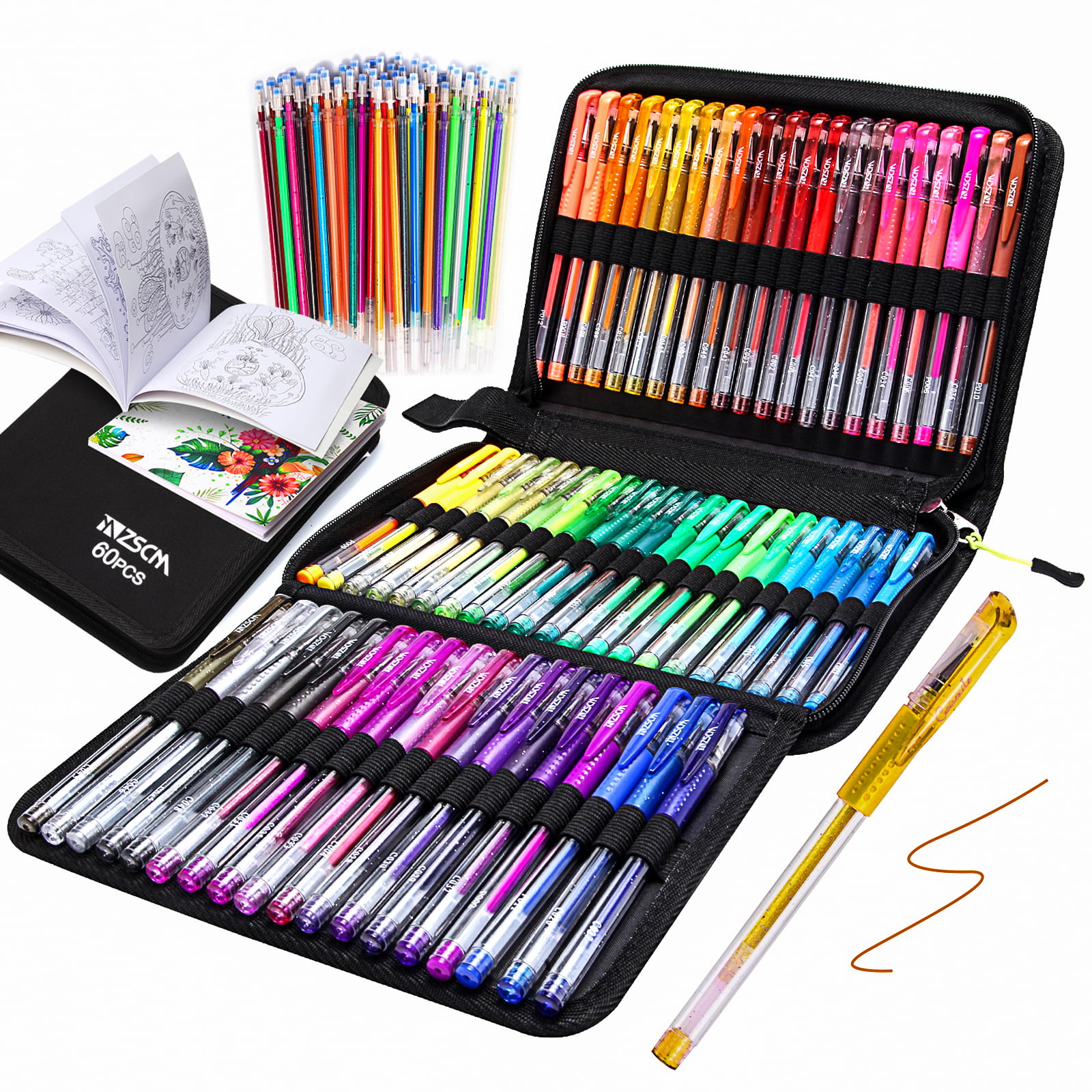 60 Glitter Neon Gel Pens Set for Adult Coloring