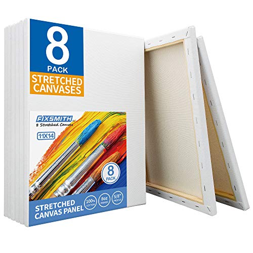 8-Pack Stretched Blank Canvas, 11x14 Inches, Primed