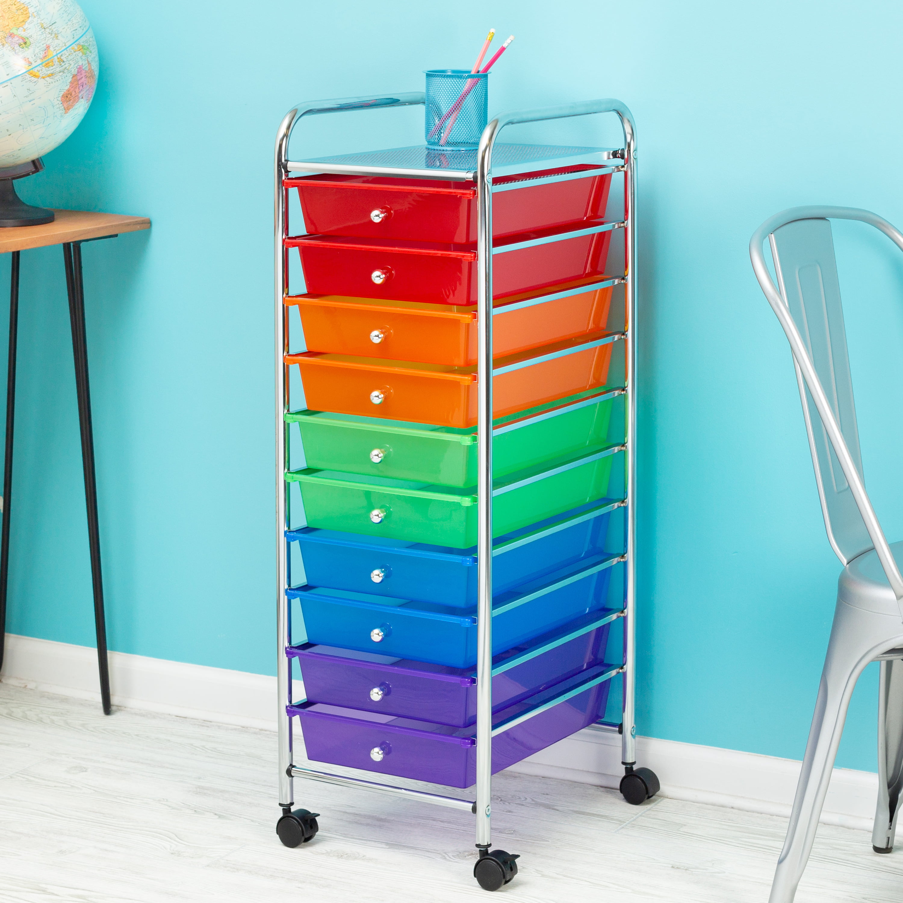 Honey Can Do 10-Drawer Multi-Color Rolling Cart, Rainbow