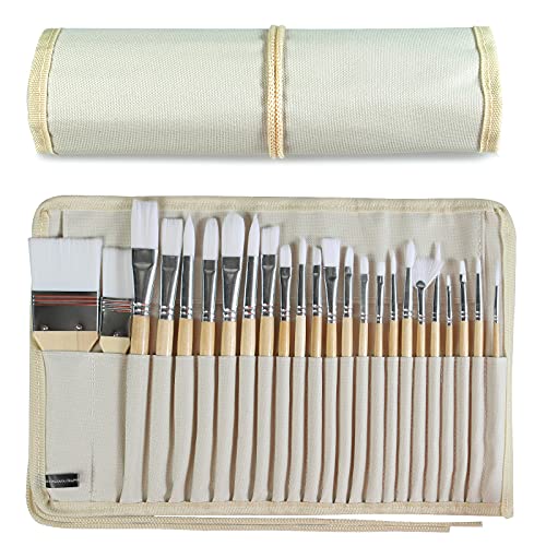 24-Piece Brush Set for Oil, Acrylic, and Watercolor