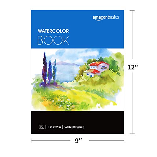 Amazon Basics Watercolor Pad, 9"x12", 140 lb. / 300 gsm, 30 Sheets