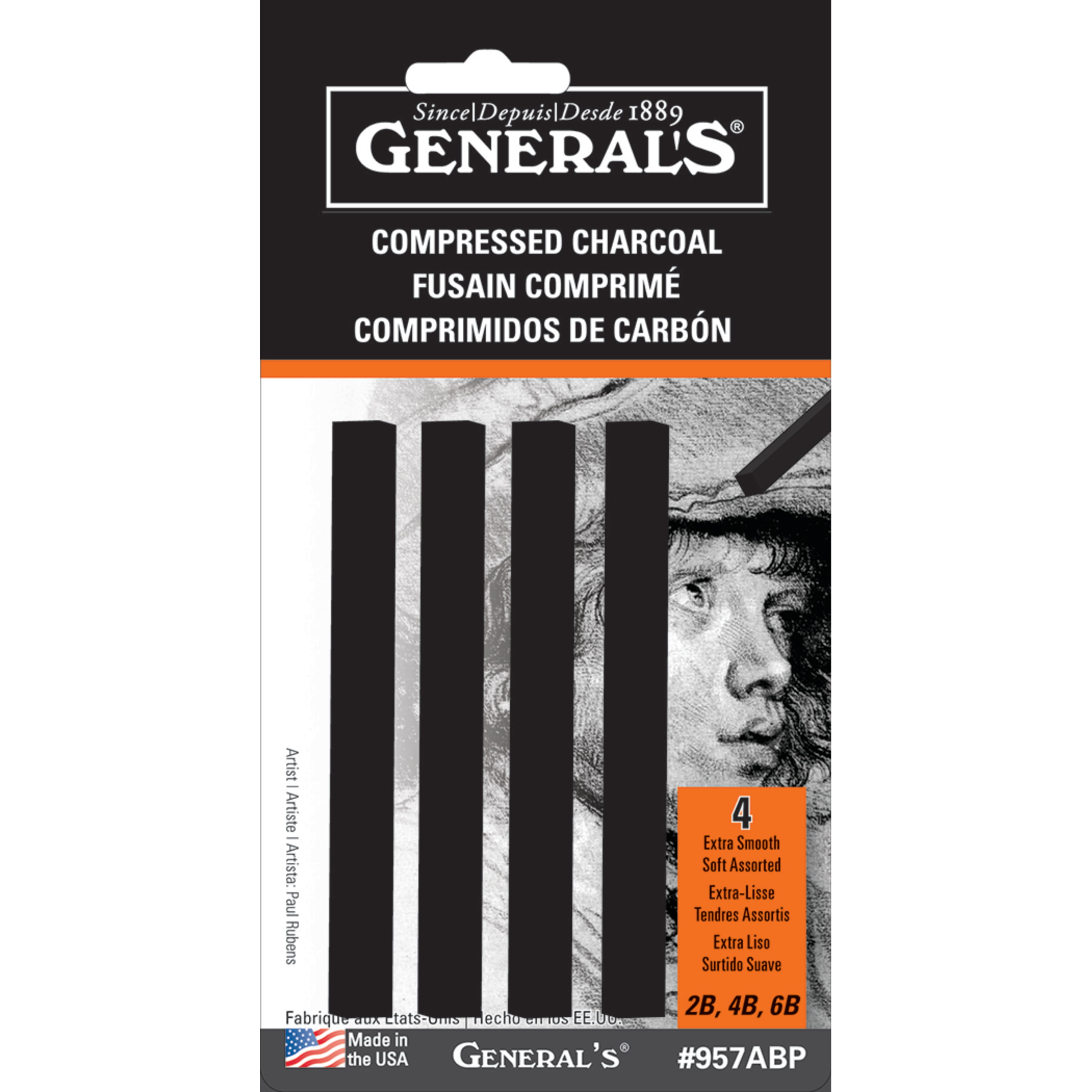 General Pencil Compressed Charcoal Set, Black, 4/Pkg.