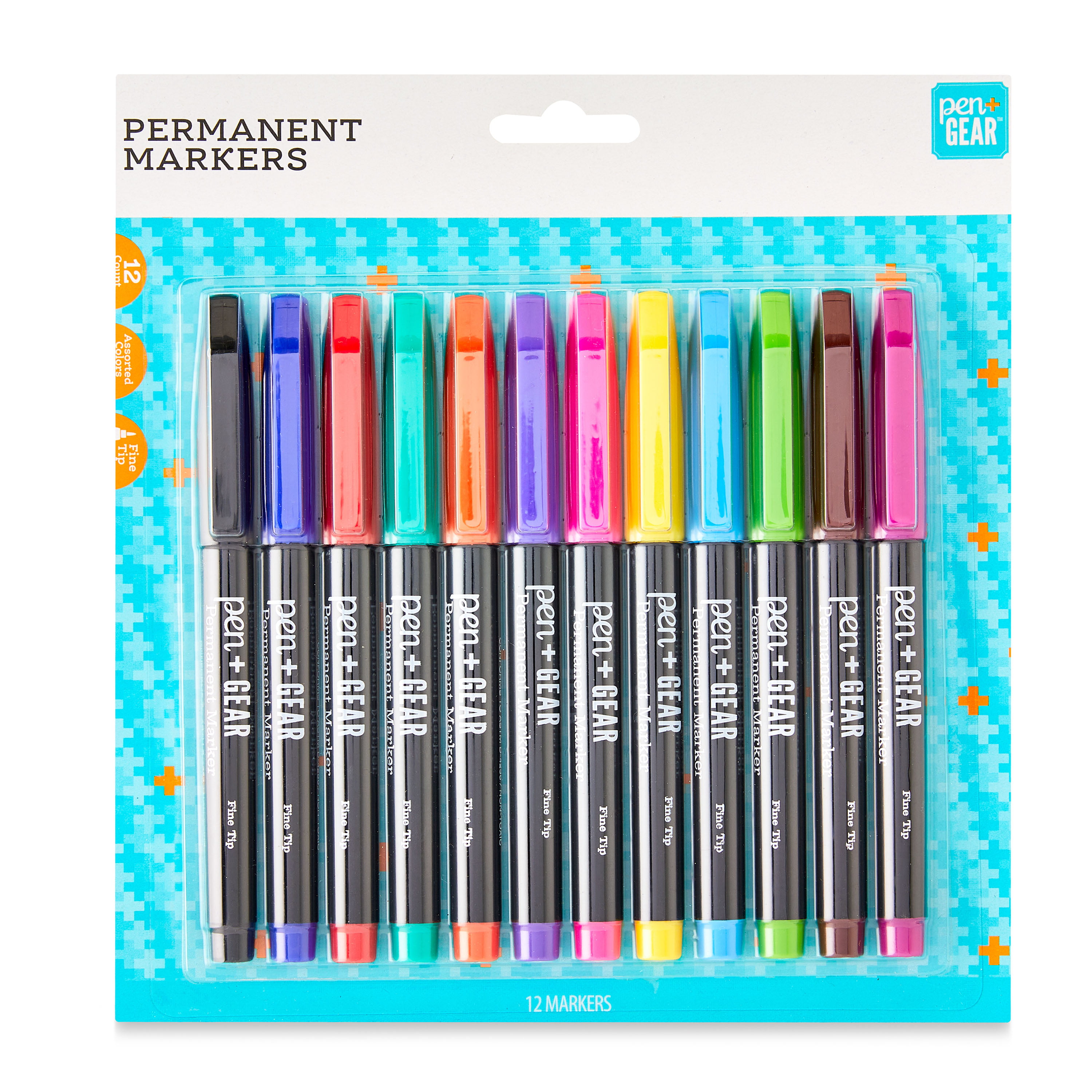Assorted Fine Tip Permanent Markers, 12-Pack