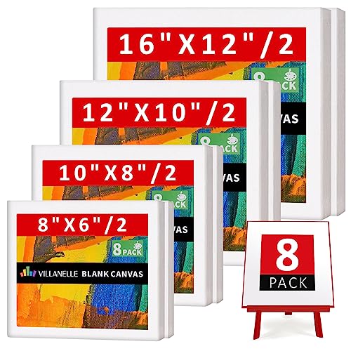 8 Pack of Cotton Stretched Canvases in Multiple Sizes