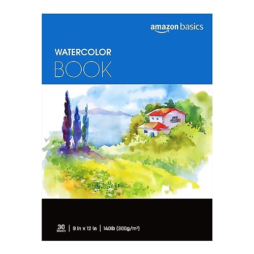 Amazon Basics Watercolor Pad, 9"x12", 140 lb. / 300 gsm, 30 Sheets