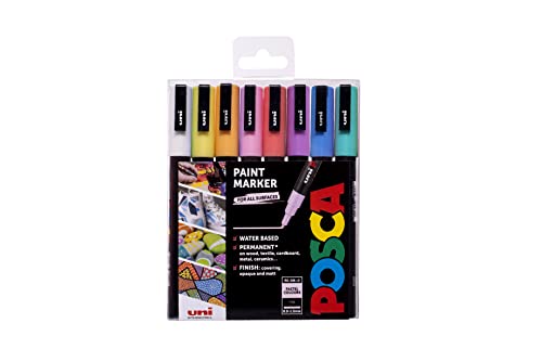 POSCA PC-3M Water Based Marker Paint Pens. Multi-Surface Pastel Set of 8