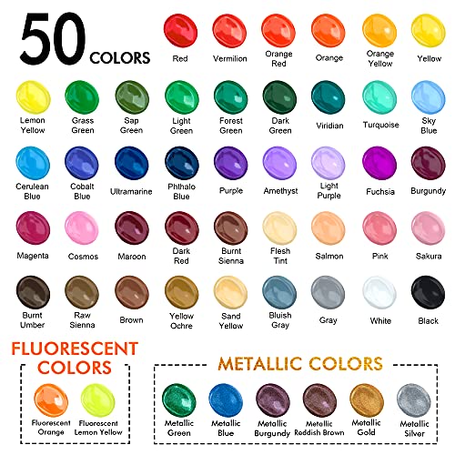 Premium 50-Color Acrylic Paint Set for Artists and Beginners