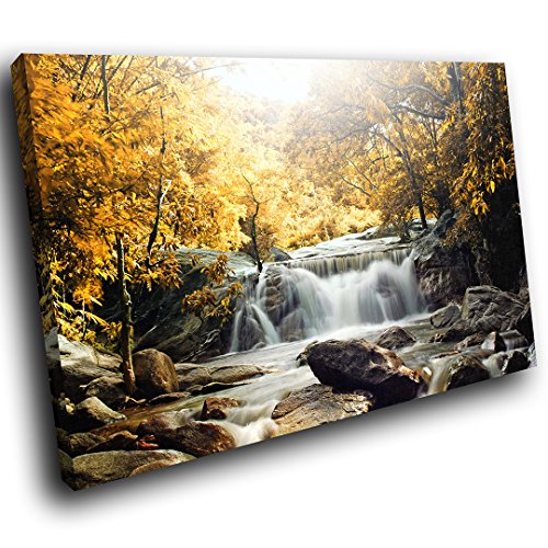 Yellow Forest Waterfall Canvas Wall Art