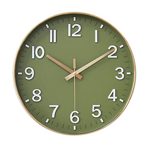 Silent 30cm Wall Clock - Green Gold Accent