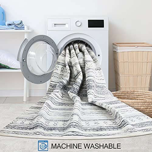 Washable 5x7 Neutral Boho Moroccan Area Rug