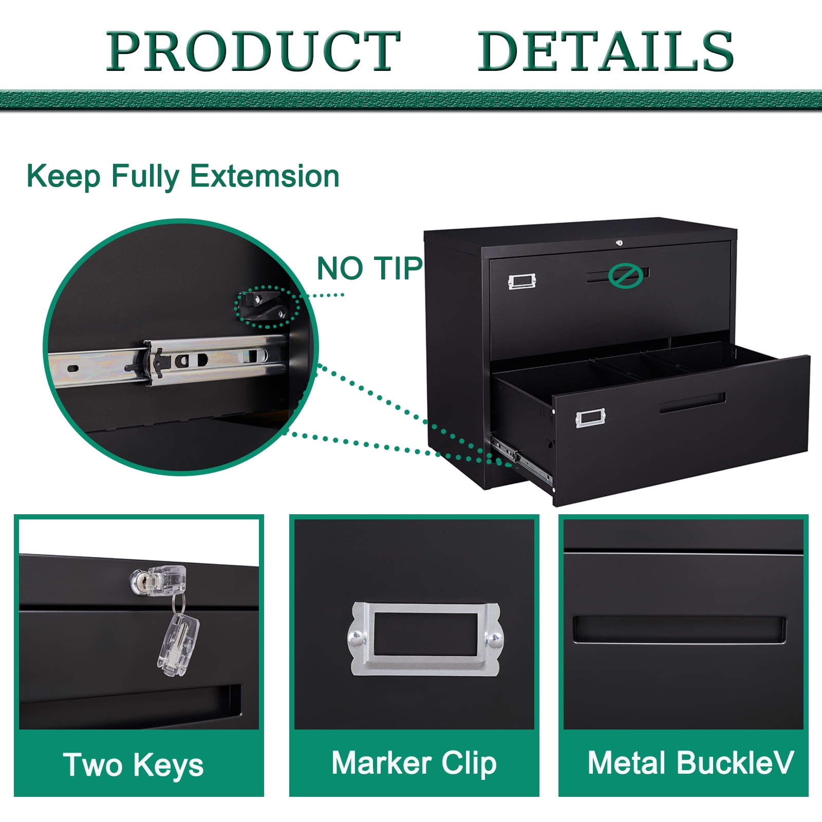 Fesbos 2-Drawer Locking Lateral File Cabinet