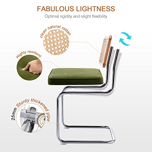 Velvet Rattan Dining Chairs Set of 2 - Green