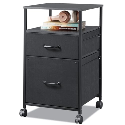 2-Drawer Rolling File Cabinet with Open Shelf