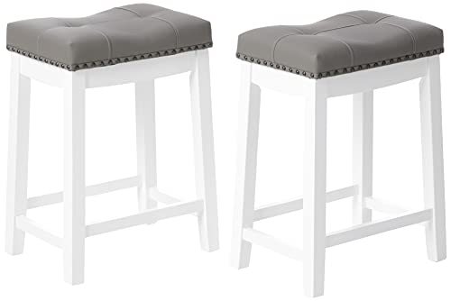 Cambridge 24" White Bar Stools with Gray Cushions