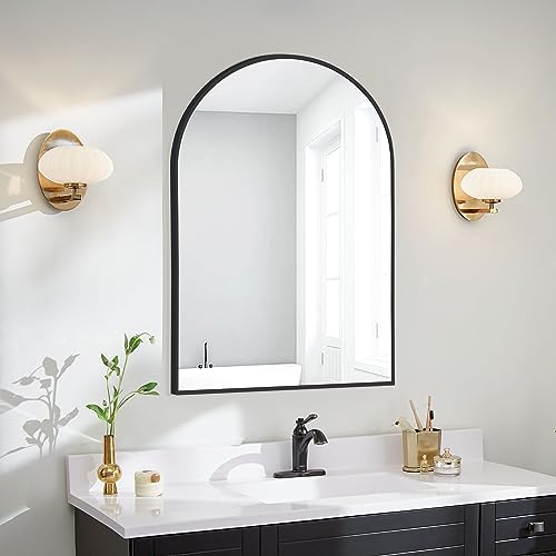 Curved Black Metal Wall Mirror for Home Decor