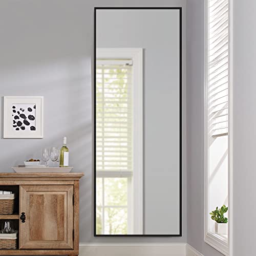 Free-Standing Black Full-Length Mirror with Stand