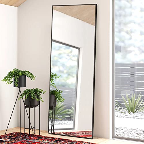 Free-Standing Black Full-Length Mirror with Stand