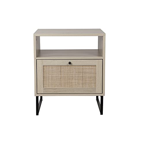 Mina Accent Table with Rattan Storage Door
