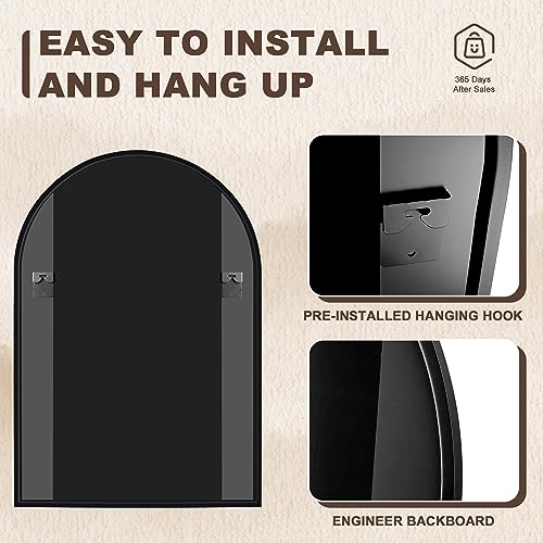 Curved Black Metal Wall Mirror for Home Decor