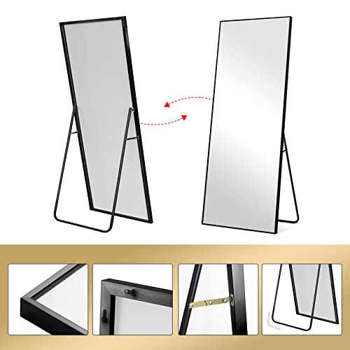 Free-Standing Black Full-Length Mirror with Stand