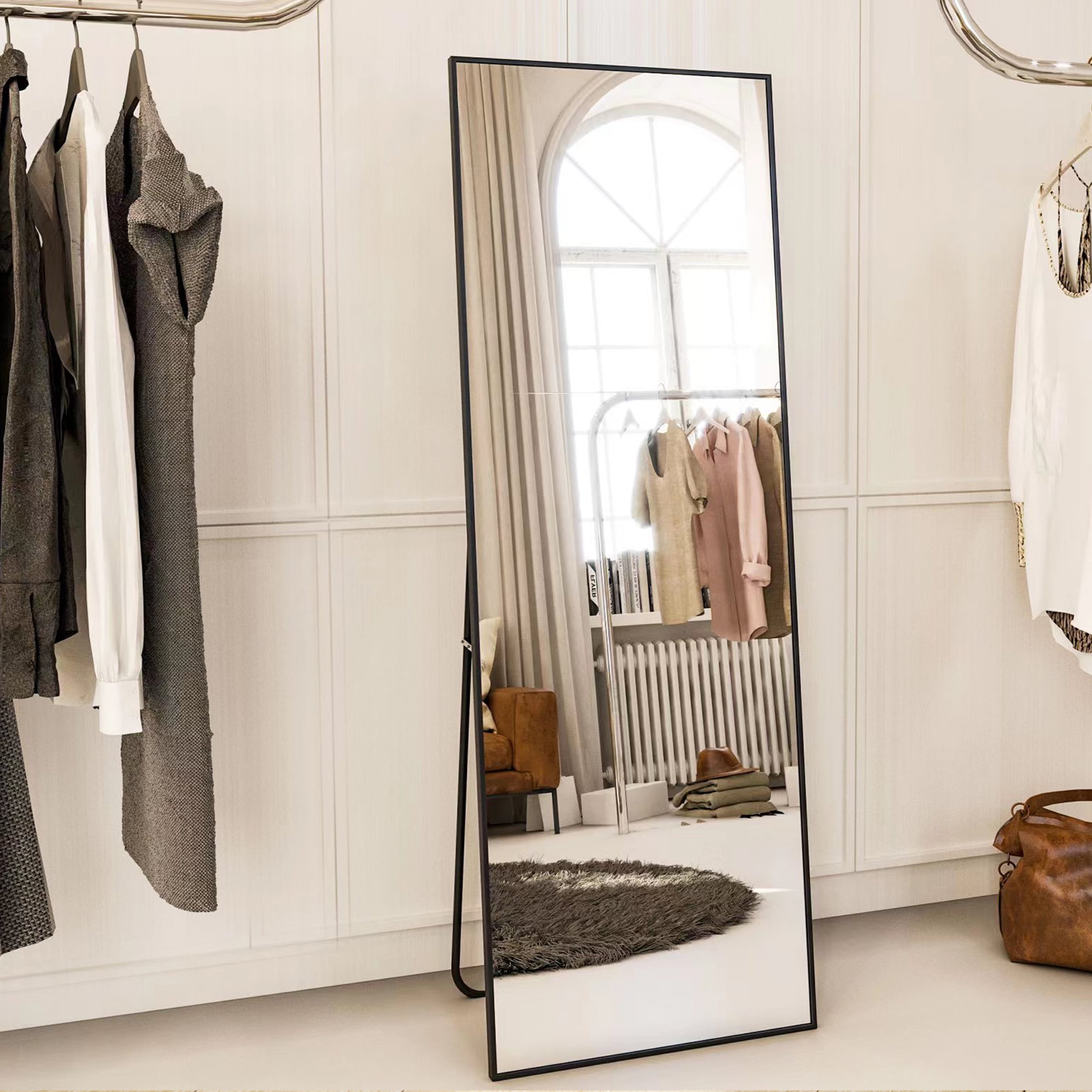 64" x 21" Black Full-Length Standing Mirror