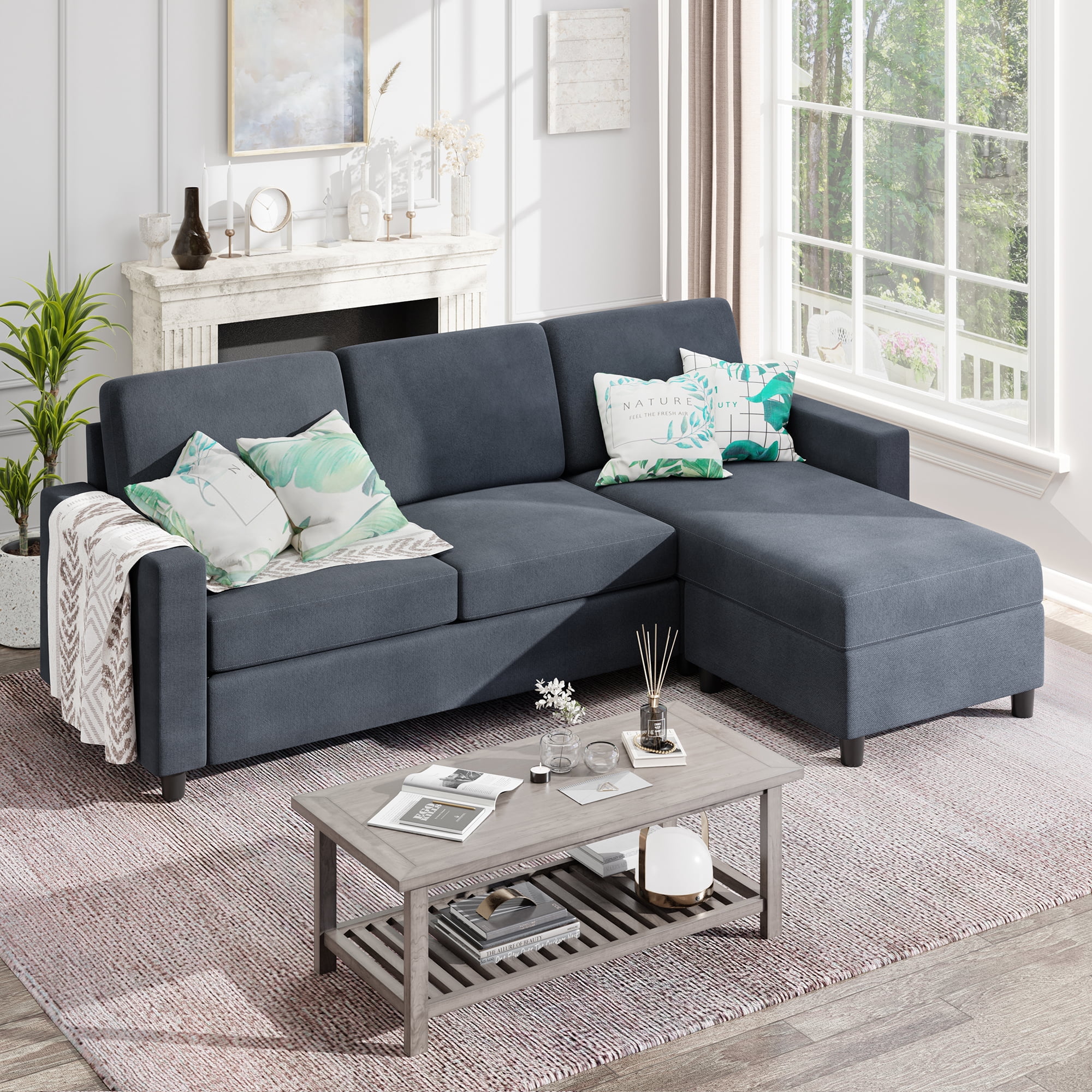 Modern L-Shaped Dark Gray Convertible Sectional Sofa