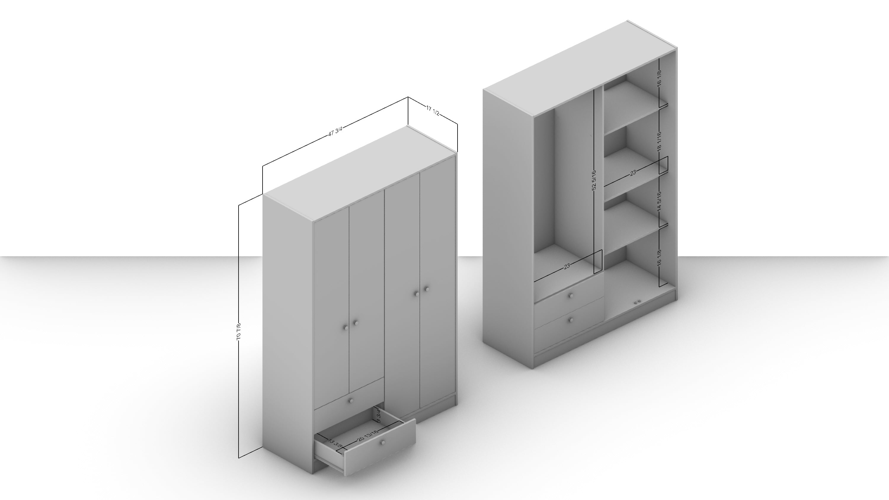 Denmark White 4-Door Bedroom Armoire with Drawers
